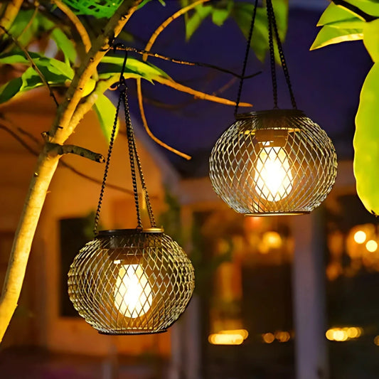 Black Mesh Solar Hanging Lantern 1