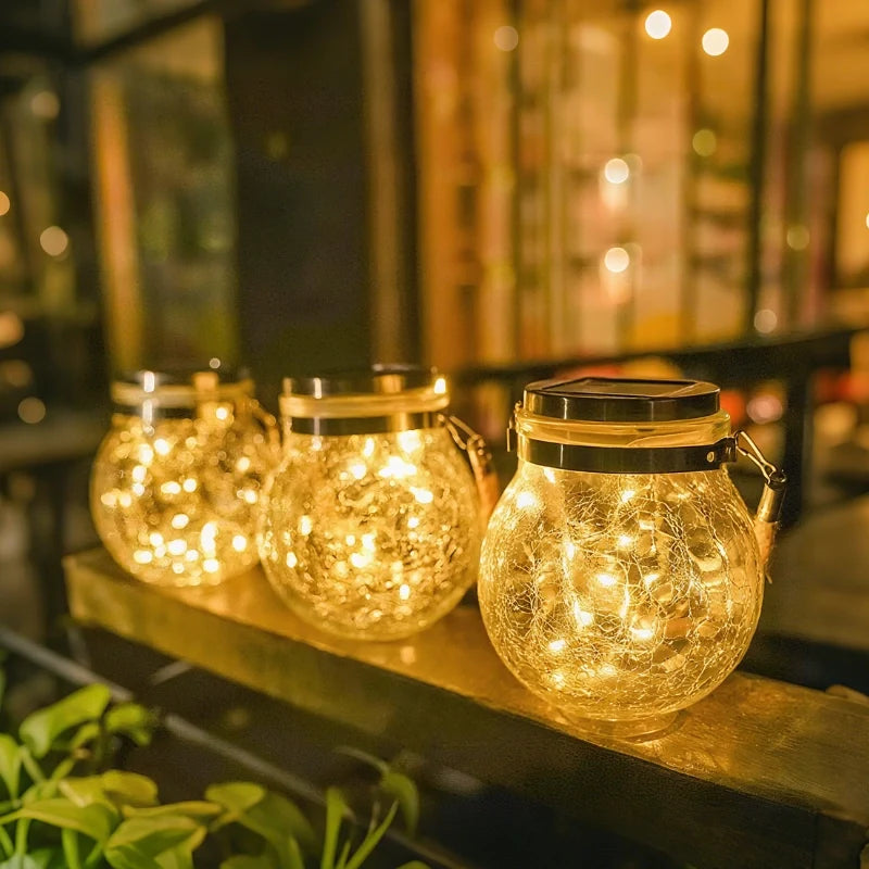 Solar Crackle Glass Hanging Lantern 17