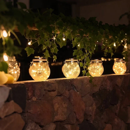 Solar Crackle Glass Hanging Lantern 15