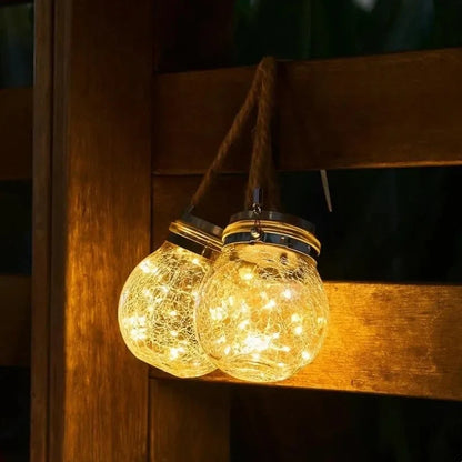 Solar Crackle Glass Hanging Lantern 3
