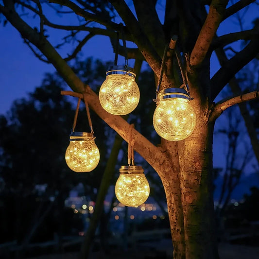 Solar Crackle Glass Hanging Lantern 1