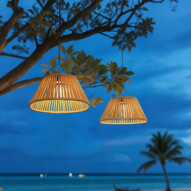 Faux Rattan Solar Lantern 9