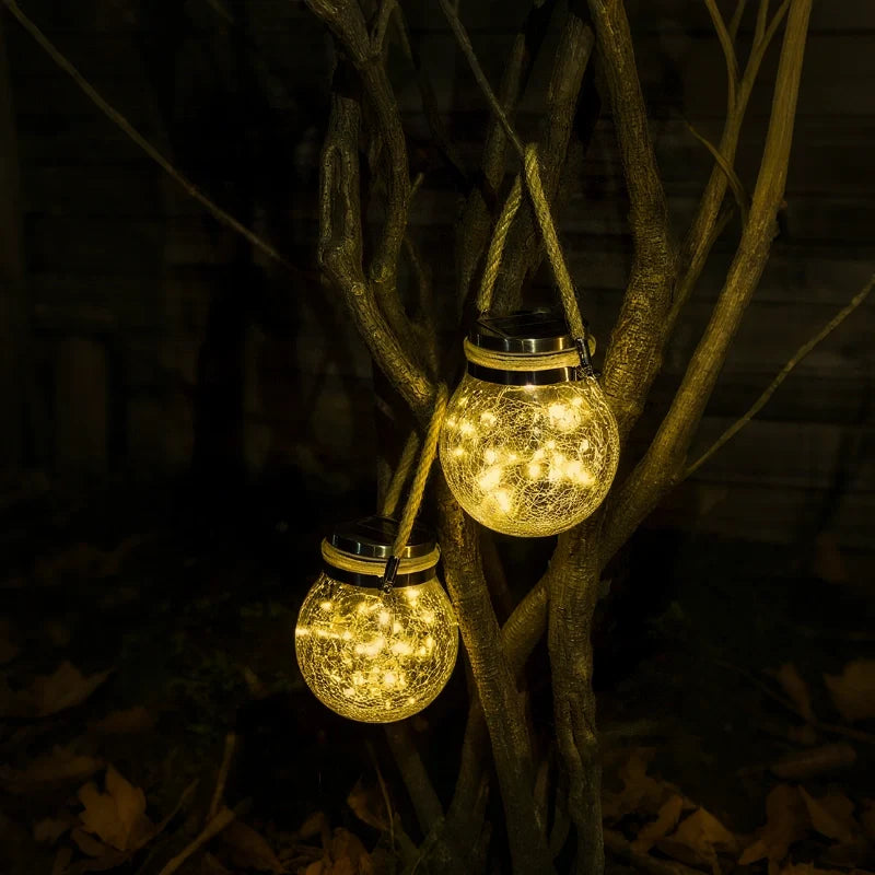 Solar Crackle Glass Hanging Lantern 11