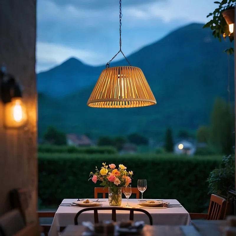 Faux Rattan Solar Lantern 4