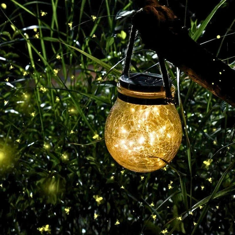 Solar Crackle Glass Hanging Lantern 8