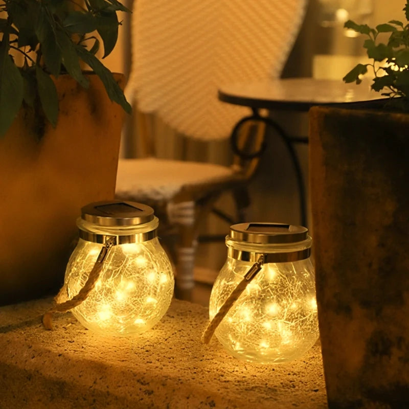 Solar Crackle Glass Hanging Lantern 19