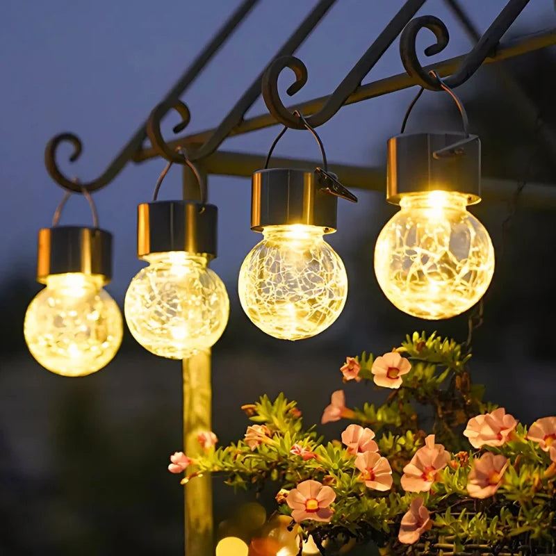 Solar Crackle Glass Hanging Lantern 7