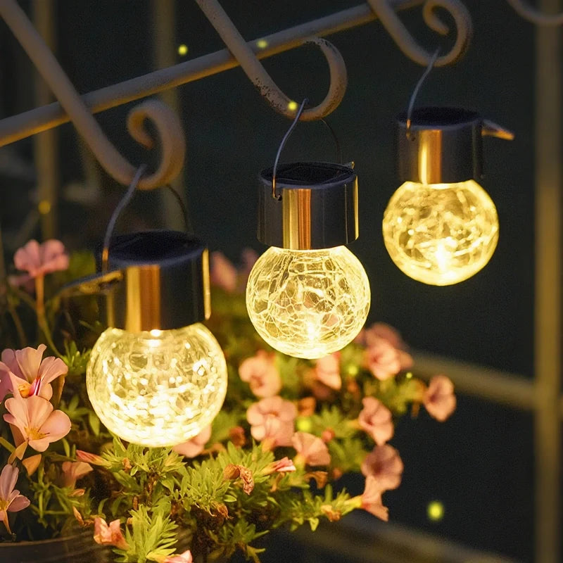 Solar Crackle Glass Hanging Lantern 10