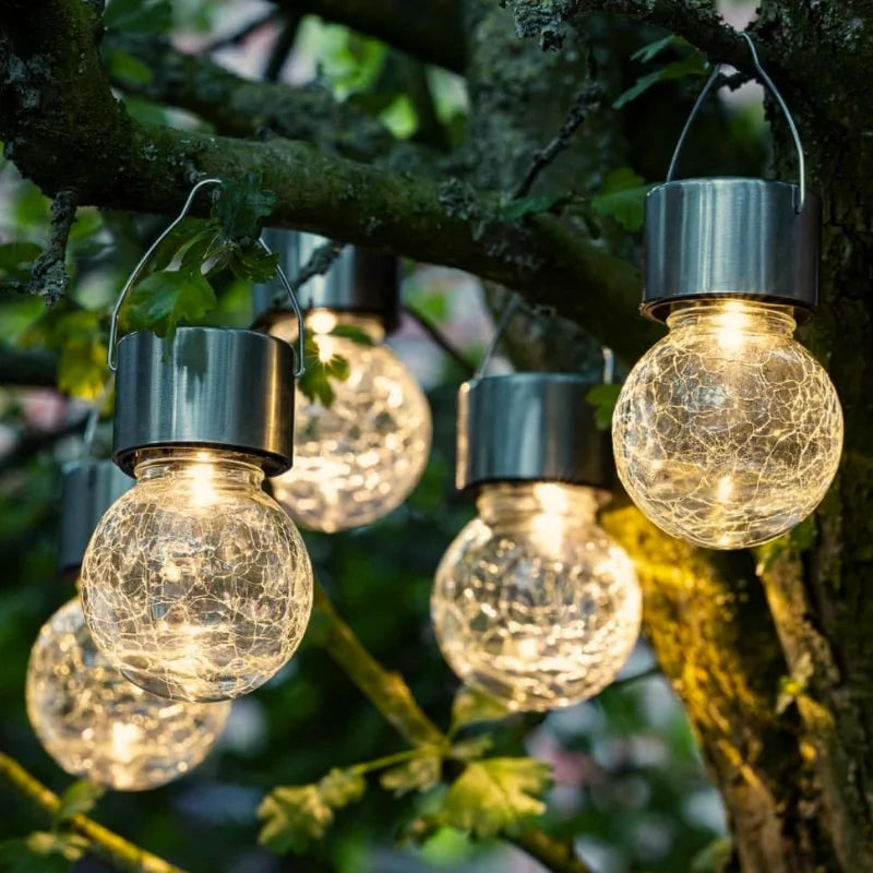 Solar Crackle Glass Hanging Lantern 16