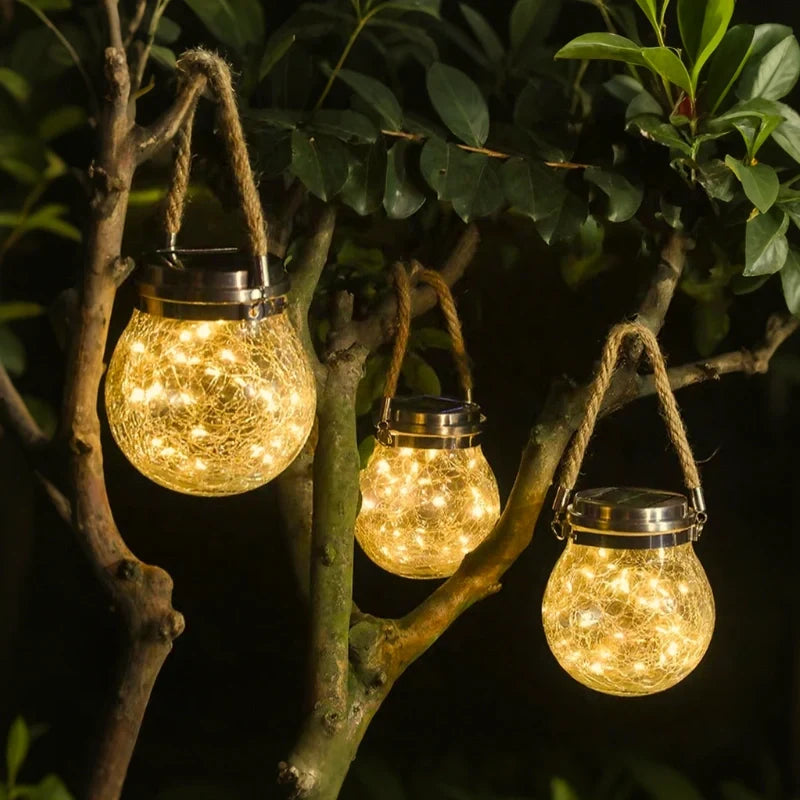 Solar Crackle Glass Hanging Lantern 12