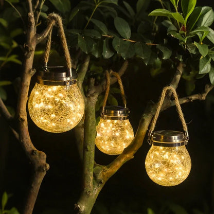 Solar Crackle Glass Hanging Lantern 12