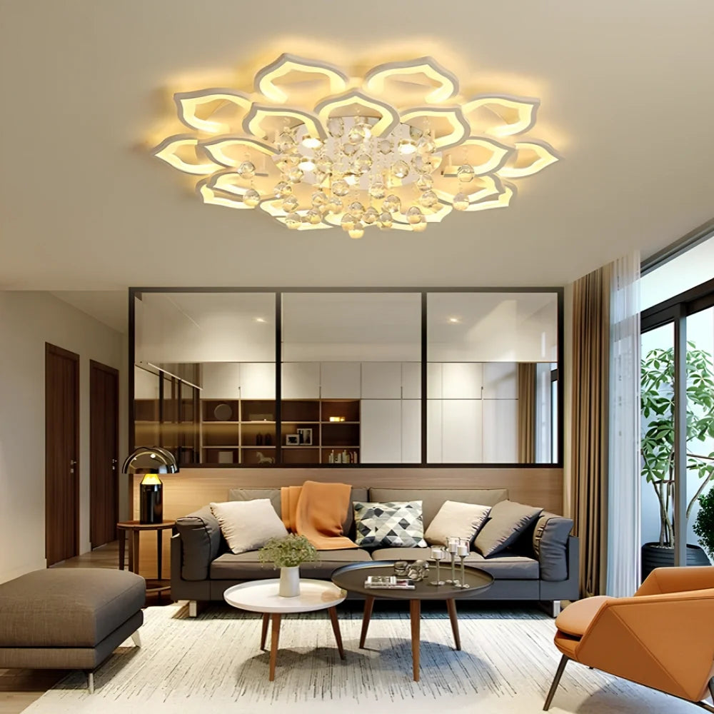 Lotus Petal Crystal Flush-Mount Chandelier 1