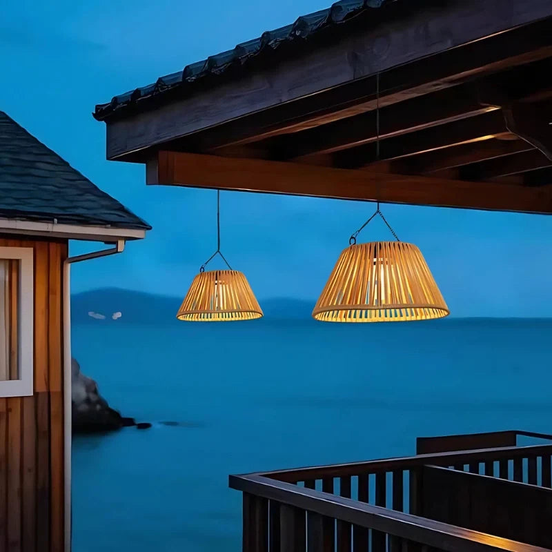 Faux Rattan Solar Lantern 3