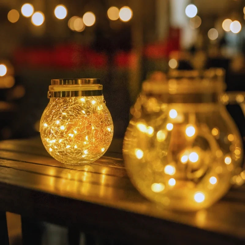 Solar Crackle Glass Hanging Lantern 18