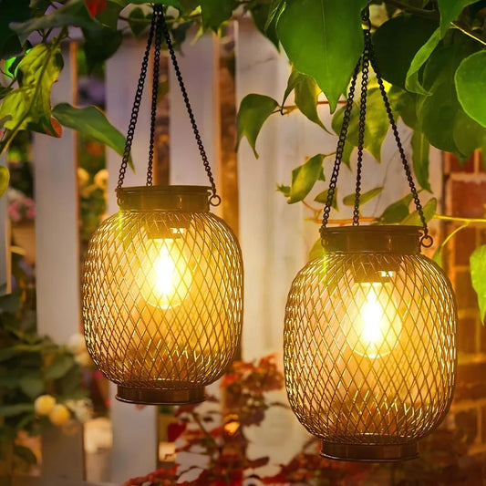 Black Mesh Solar Hanging Lantern 0