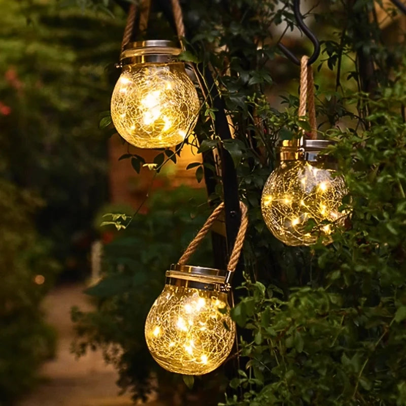 Solar Crackle Glass Hanging Lantern 9