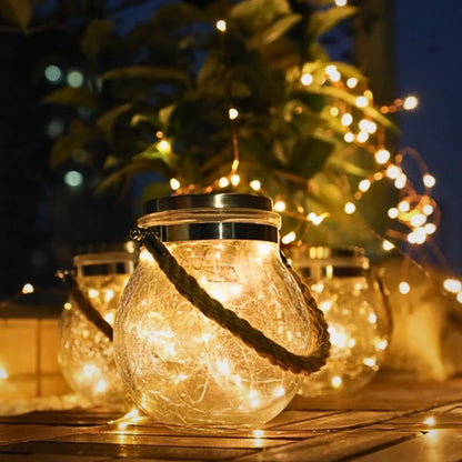 Solar Crackle Glass Hanging Lantern 6