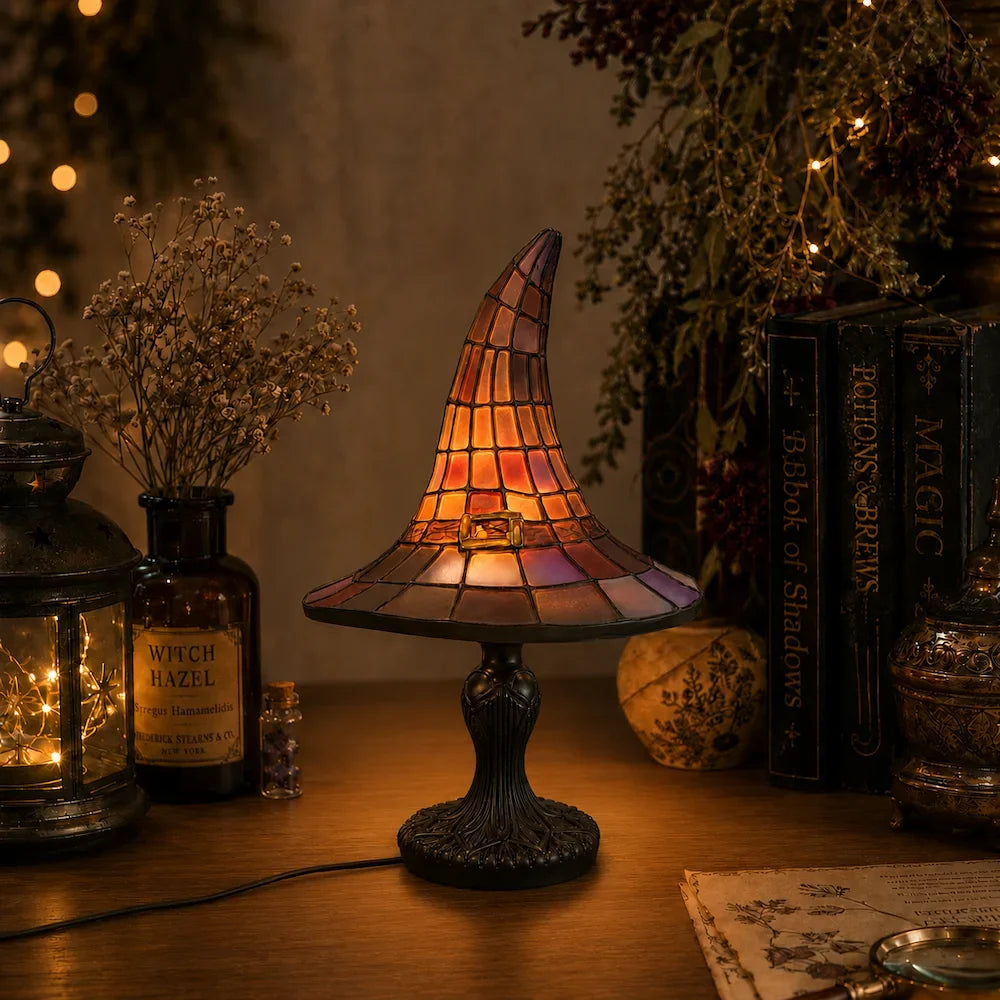 Witch Hat Stained-Glass Style Table Lamp 0