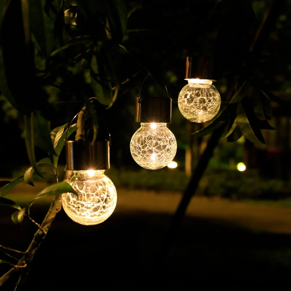 Solar Crackle Glass Hanging Lantern 2