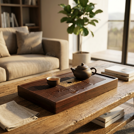 Elegant Bamboo Tea Tray with Fast-Draining Design - lifestyle