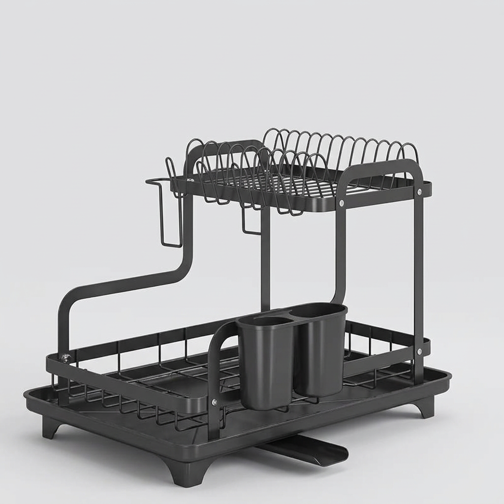 Two-Tier Stainless Steel Dish Rack with Drip Tray - variant