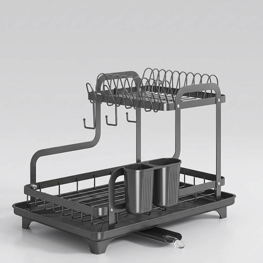 Two-Tier Stainless Steel Dish Rack with Drip Tray - main