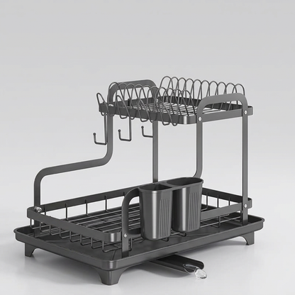 Two-Tier Stainless Steel Dish Rack with Drip Tray - main