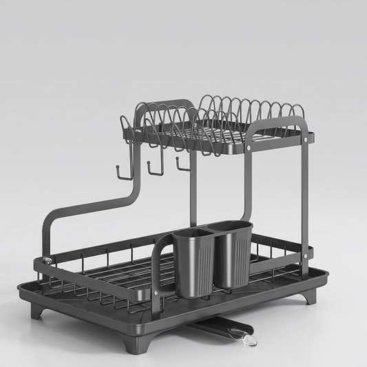 Two-Tier Stainless Steel Dish Rack with Drip Tray - main